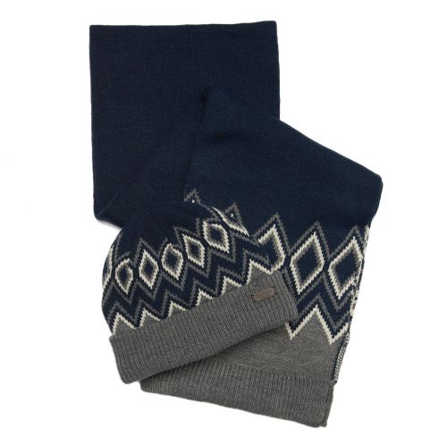 Mens Navy/Grey Elwick Beanie & Scarf Set 97068 by Barbour from Hurleys