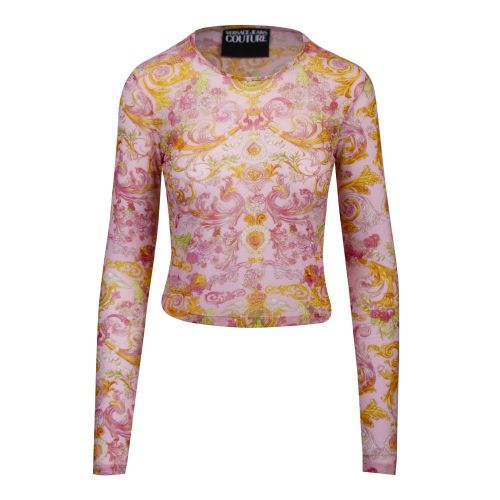 Womens Light Pink Versailles Print Sheer L/s T Shirt 85674 by Versace Jeans Couture from Hurleys