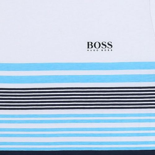 Boys White/Blue Gradient Stripe S/s T Shirt 84552 by BOSS from Hurleys