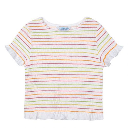 Girls White/Pink Smock Elastic Top 82308 by Mayoral from Hurleys