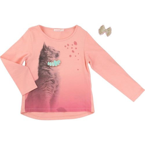 Girls Peach Cat & Brooch L/s Tee Shirt 19040 by Billieblush from Hurleys