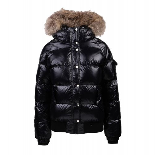 Womens Black Aviator Shiny Fur Hooded Jacket 98863 by Pyrenex from Hurleys
