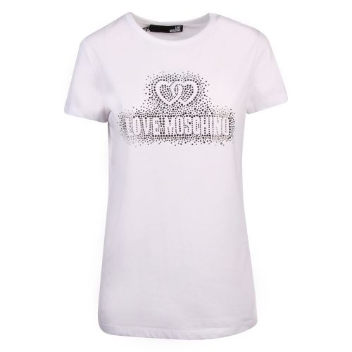 Womens Optical White Crystal Logo S/s T Shirt 57933 by Love Moschino from Hurleys