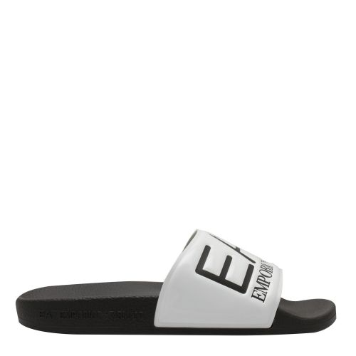 Womens Shiny White Visibility Logo Slides 38137 by EA7 from Hurleys