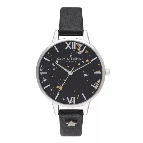 Womens Black & Silver Celestial Star Leather Watch 59461 by Olivia Burton from Hurleys