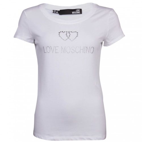 Womens Optical White Jewel Logo S/s T Shirt 17917 by Love Moschino from Hurleys