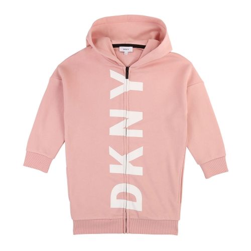 Girls Pink Long Logo Hooded Zip Sweat Top 45383 by DKNY from Hurleys
