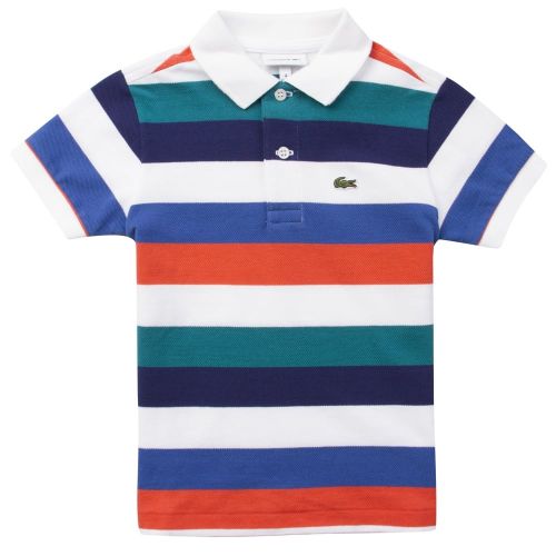 Boys White And Orange Striped Pique S/s Polo Shirt 23334 by Lacoste from Hurleys