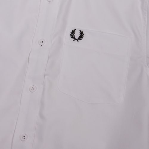 Mens White Grandad Collar L/s Shirt 47667 by Fred Perry from Hurleys