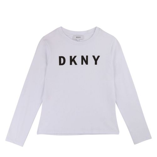 Girls White Shiny Logo L/s T Shirt 45365 by DKNY from Hurleys