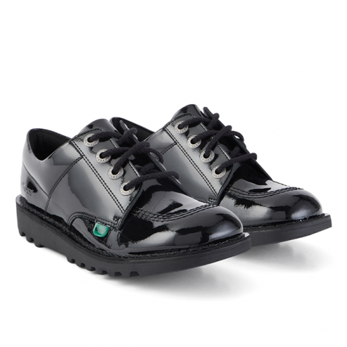 Kickers School Shoes Youth Black Patent Kick Lo (3-6)