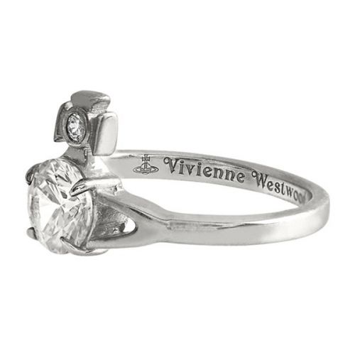 Womens Platinum/White Crystal Reina Petite Ring