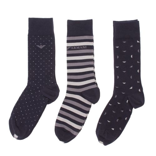 Mens Dark Blue Eagle & Stripe 3 Pack Sock Gift Set 30892 by Emporio Armani Bodywear from Hurleys