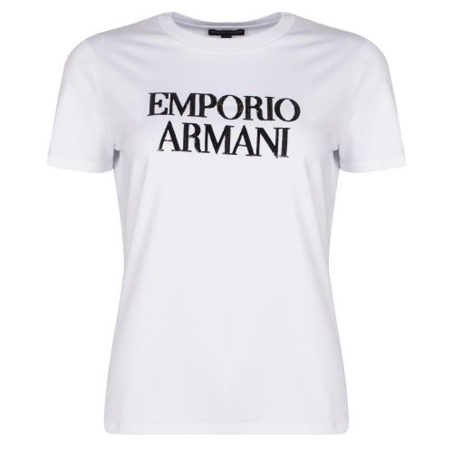 Womens White Branded S/s T Shirt 19855 by Emporio Armani from Hurleys