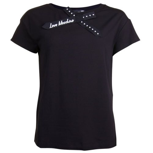 Womens Black Ribbon Tie S/s T Shirt 15644 by Love Moschino from Hurleys