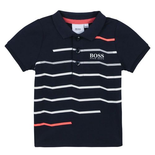 Toddler Navy Printed Stripes S/s Polo Shirt 84590 by BOSS from Hurleys