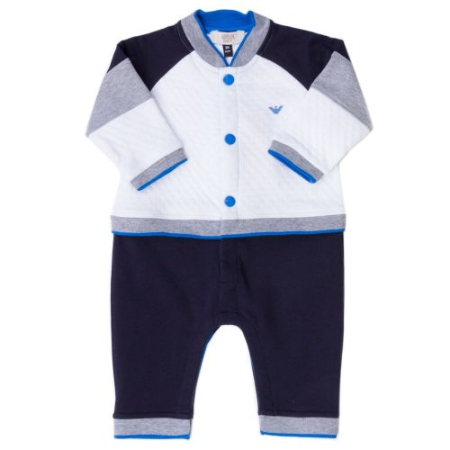 Baby White Bomber Romper Suit 62520 by Armani Junior from Hurleys
