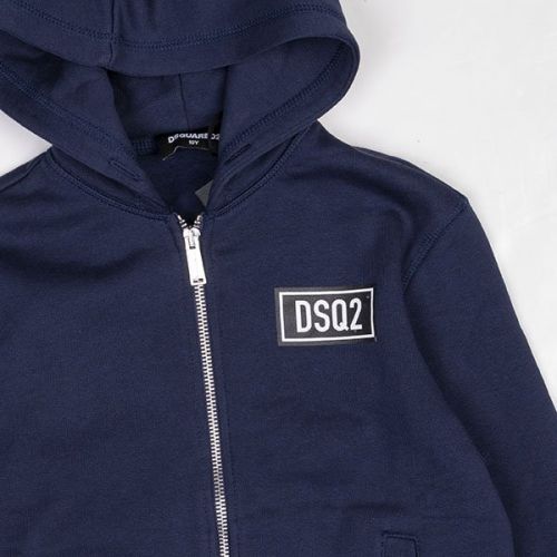 Boys Eclipse Blue Patch Label Hooded Zip Through Sweatshirt 109552 by Dsquared2 from Hurleys