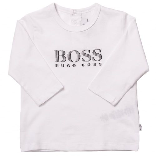 Baby White Basic Branded L/s Tee Shirt 65310 by BOSS from Hurleys