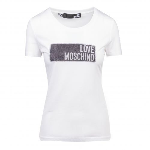 Womens Optical White Metallic Tab Slim Fit S/s T Shirt 101374 by Love Moschino from Hurleys