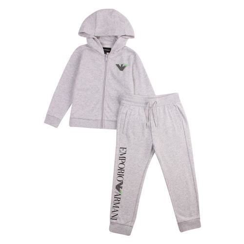 Boys Grey Melange Tipped Eagle Hooded Zip Through Tracksuit 57399 by Emporio Armani from Hurleys