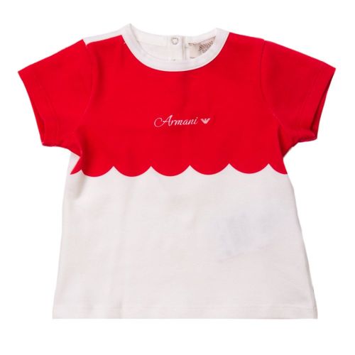 Baby White & Red Scalloped Print S/s Tee Shirt 62581 by Armani Junior from Hurleys