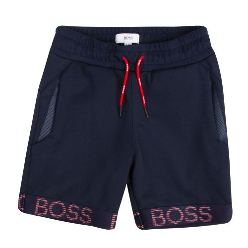Boys Navy Logo Trim Sweat Shorts 86286 by BOSS from Hurleys