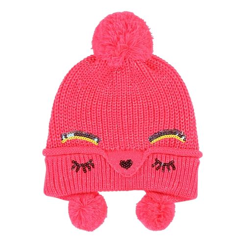 Girls Fuchsia Knitted Pom Face Hat 45455 by Billieblush from Hurleys