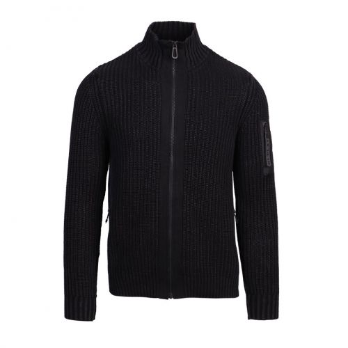 Mens Black Ribbed Knit Zip Through Cardigan 96772 by Replay from Hurleys