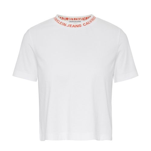 Womens Bright White Neck Logo Straight Crop S/s T Shirt 42904 by Calvin Klein from Hurleys
