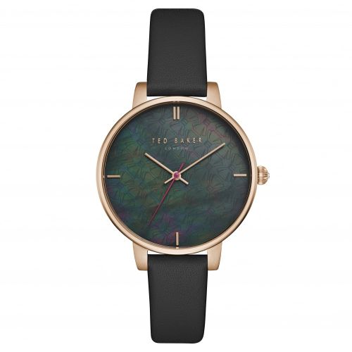 Womens Black & Rose Gold Iridescent Dial Leather Strap Watch 19258 by Ted Baker from Hurleys