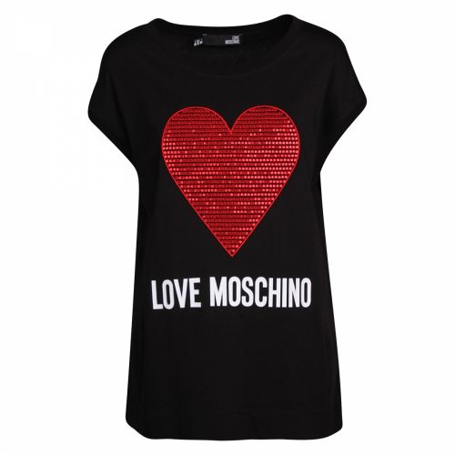 Womens Black Sequin Heart Casual S/s T Shirt 39439 by Love Moschino from Hurleys