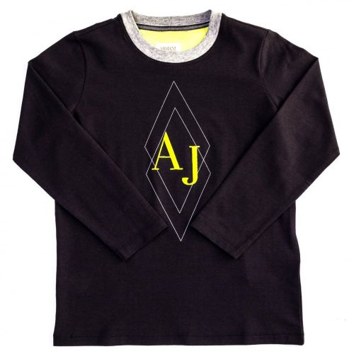 Boys Navy Diamond Print Logo L/s Tee Shirt 62442 by Armani Junior from Hurleys