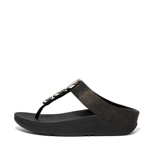 Womens All Black Halo Shimmer Toe-Post Flip Flops 109771 by FitFlop from Hurleys
