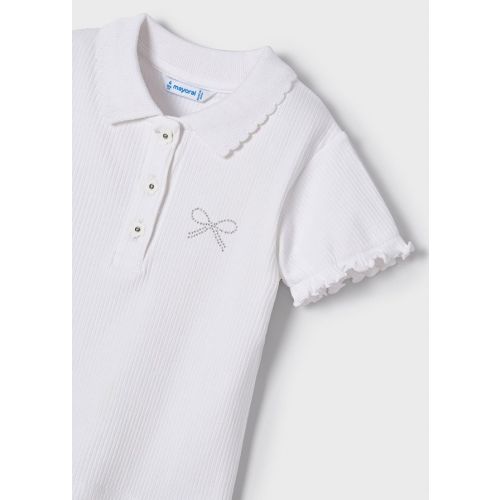 Girls White Ribbed Bow S/s Polo Shirt 106338 by Mayoral from Hurleys