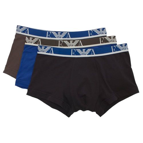 Mens Smoke, Blue & Marine Logo Band 3 Pack Trunks 15071 by Emporio Armani from Hurleys