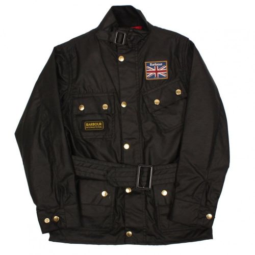 Boys Black Union Jack International Waxed Jacket 6022 by Barbour from Hurleys