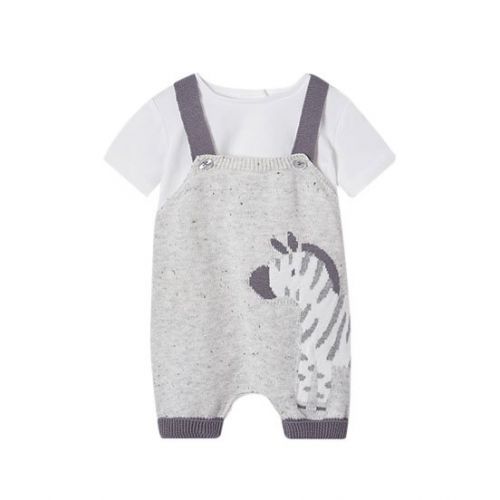 Baby Dark Blue/Grey Zebra Knitted Dungarees Set 105081 by Mayoral from Hurleys
