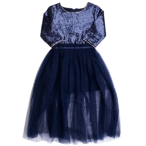 Girls Navy Long Sequin & Full Skirt Dress 65618 by Billieblush from Hurleys