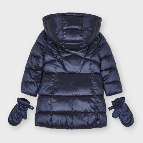 Girls Navy Padded Hooded Coat & Mittens 95138 by Mayoral from Hurleys