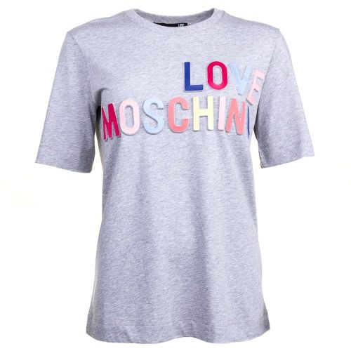 Womens Light Grey Melange Embossed Logo S/s Tee Shirt 10475 by Love Moschino from Hurleys