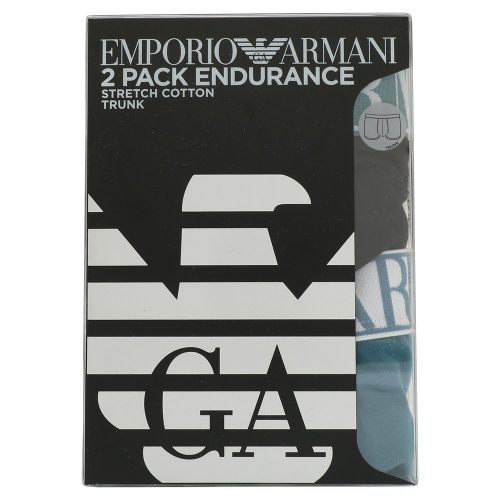 Mens Black/Hydro Endurance 2 Pack Trunks 106541 by Emporio Armani from Hurleys