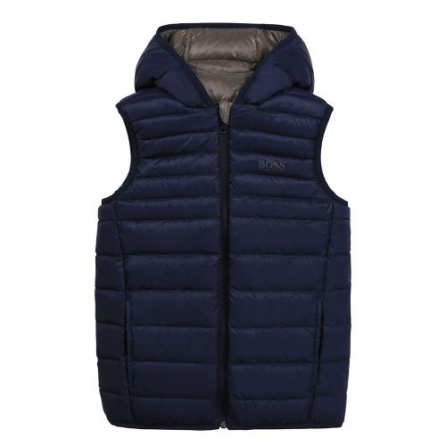 Boys Khaki/Navy Quilted Reversible Gilet 92784 by BOSS from Hurleys
