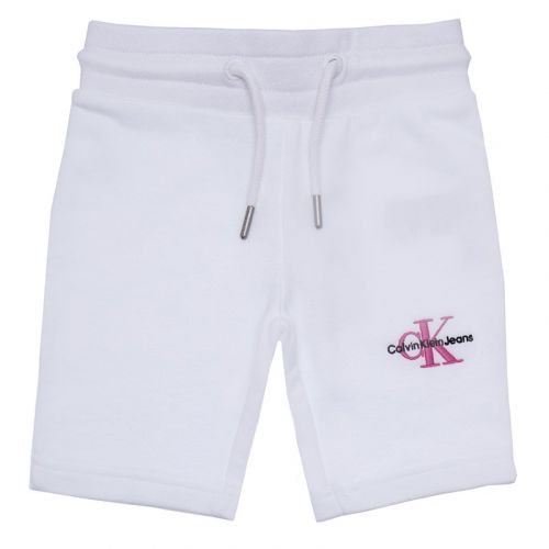 Girls Bright White Monogram Cycle Sweat Shorts 104809 by Calvin Klein from Hurleys