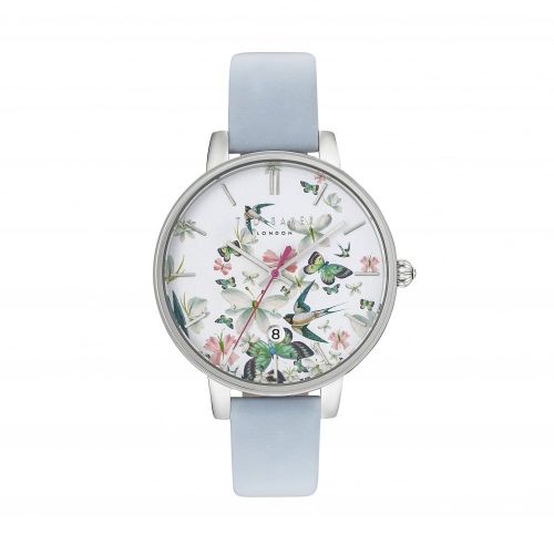 Womens Blue & Silver Floral Print Dial Leather Watch 10095 by Ted Baker from Hurleys