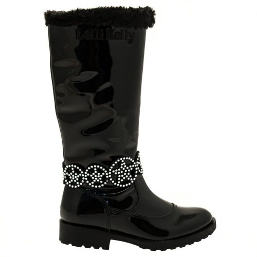 Girls Black Patent Ann Tall Strap Boots (26-35) 66513 by Lelli Kelly from Hurleys