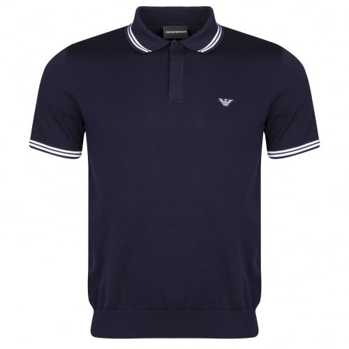 Mens Navy Tipped Knitted S/s Polo Shirt 22329 by Emporio Armani from Hurleys