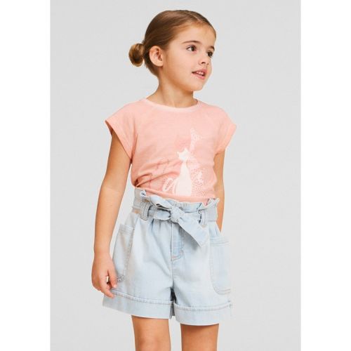Girls Light Blue Soft Bow Denim Shorts 102513 by Mayoral from Hurleys