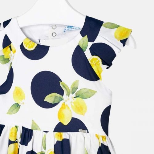 Girls White/Navy Lemon Spot Printed Dress 58302 by Mayoral from Hurleys