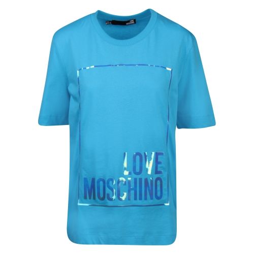 Womens Turquoise Iridescent Logo Box S/s T Shirt 57930 by Love Moschino from Hurleys